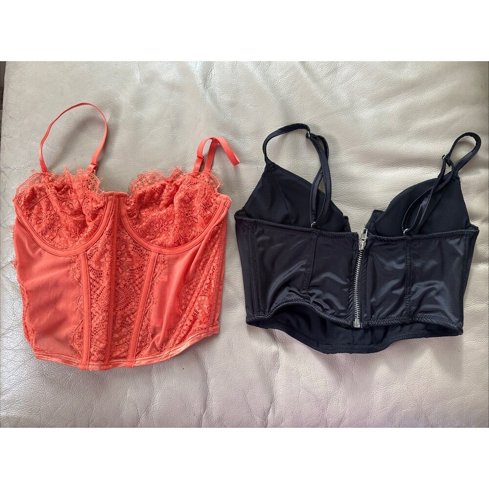 Lot Of 2 XS Black, Orange Whimsygoth coquette lace Renfair Festival bustier cors